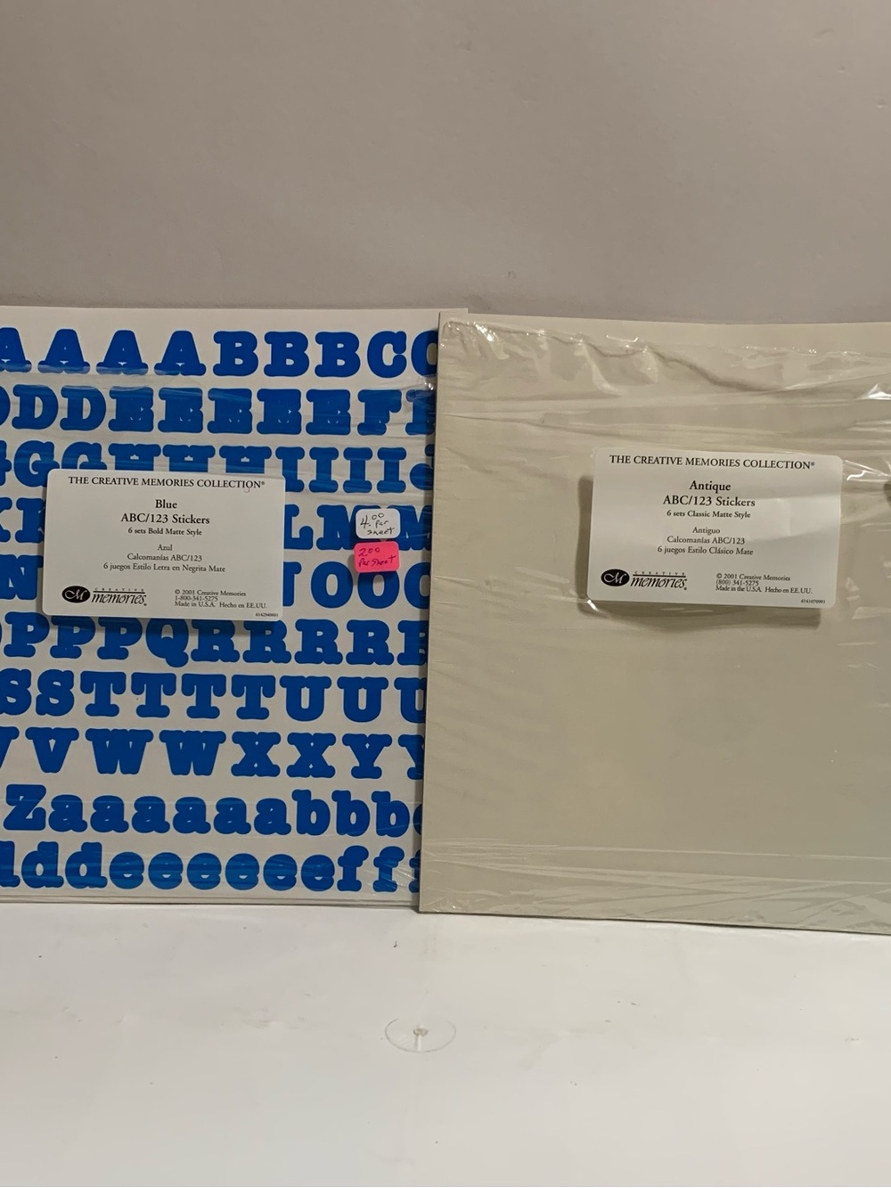 Creative Memories Antique White & Blue ABC/123 Stickers 8 sheet Lot NEW